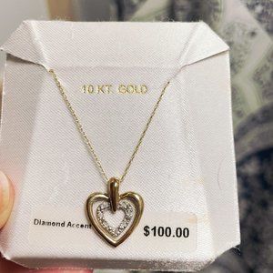 NWT 10K Gold Heart Necklace with Diamond Accents